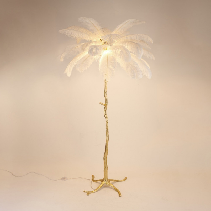Lampa podłogowa z piórami Emu 170cm biało-złota Step Into Design