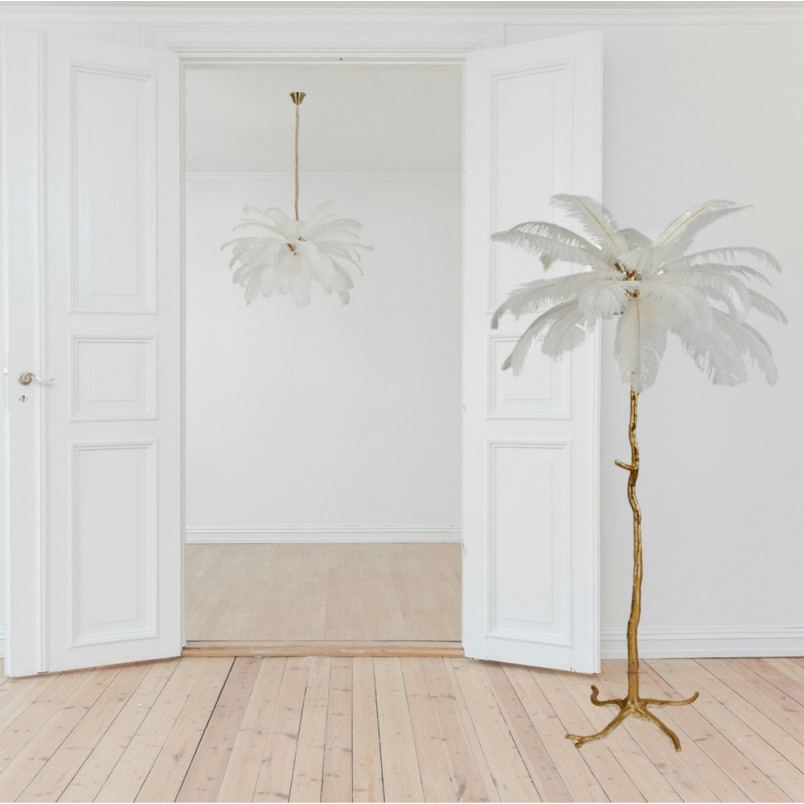 Lampa podłogowa z piórami Emu 170cm biało-złota Step Into Design