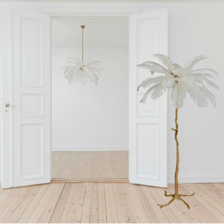 Lampa podłogowa z piórami Emu 170cm biało-złota Step Into Design