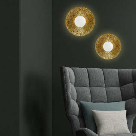 Kinkiet okrągły ze szklaną kulą Sun 35cm biało-złoty Step Into Design