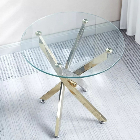 Stolik szklany na złotej podstawie Amber 60cm transparentny Intesi