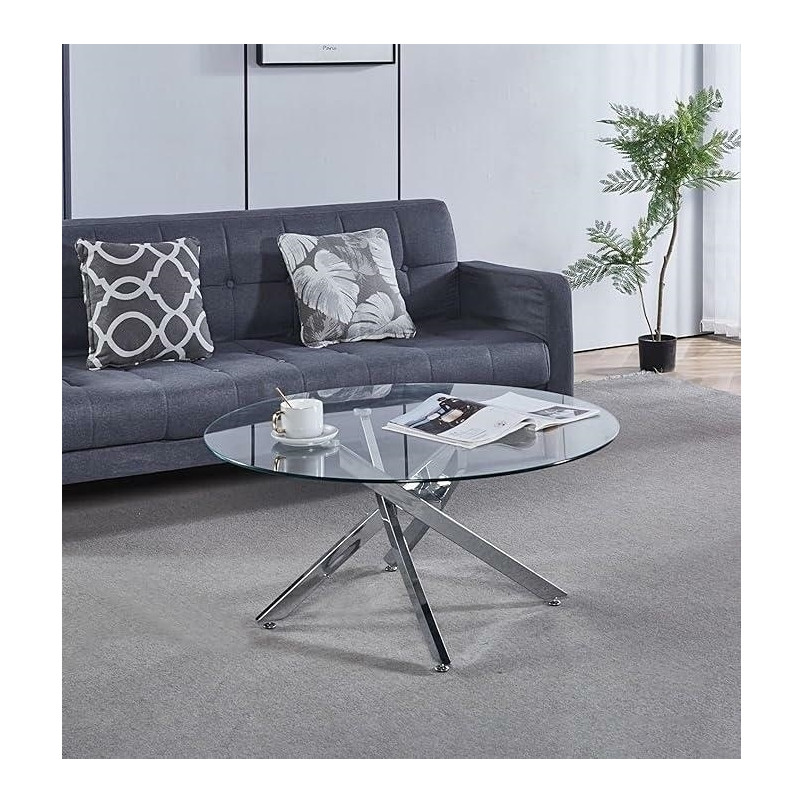 Stolik kawowy szklany glamour Amber 90cm transparentny / chrom Intesi