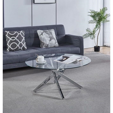 Stolik kawowy szklany glamour Amber 90cm transparentny / chrom Intesi