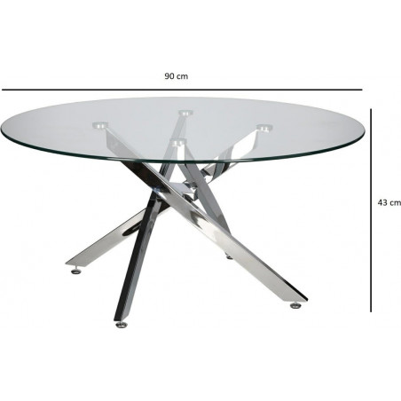 Stolik kawowy szklany glamour Amber 90cm transparentny / chrom Intesi