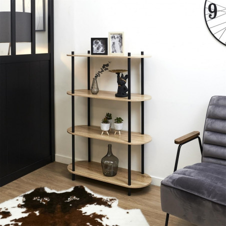 Regał stojący 4 półki Cobe 113x80cm naturalny / czarny Intesi