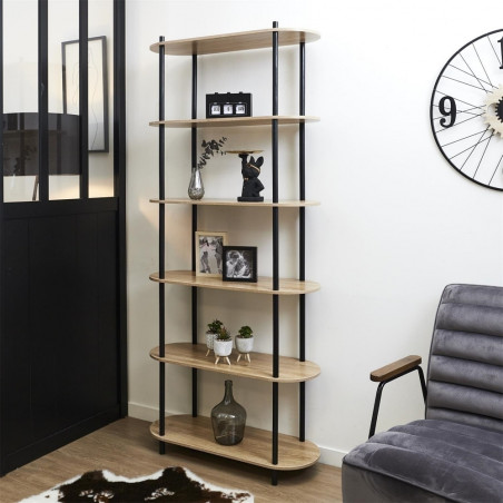 Regał stojący 6 półek Cobe 181x80cm naturalny / czarny Intesi
