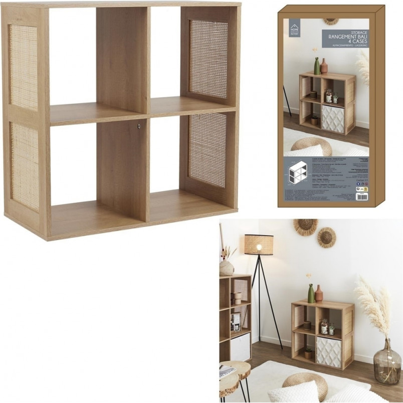 Regał boho z 4 półkami Kali 66x66cm odcień drewna Intesi