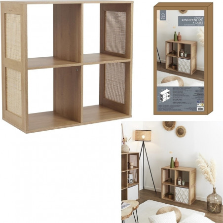 Regał boho z 4 półkami Kali 66x66cm odcień drewna Intesi