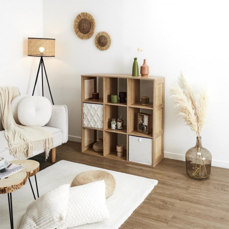 Regał boho z 9 półkami Kali 99x99,6cm odcień drewna Intesi