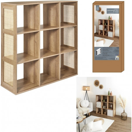 Regał boho z 9 półkami Kali 99x99,6cm odcień drewna Intesi