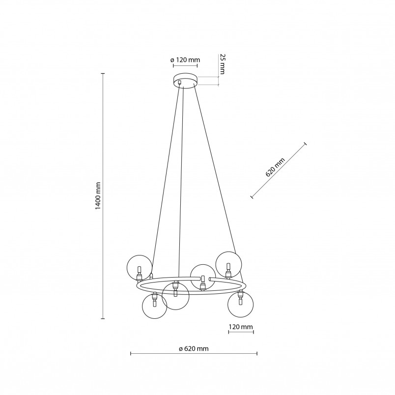 Lampa wisząca okrągła szklane kule Anabelle VI 62cm grafit lustrzany / czarny TK Lighting
