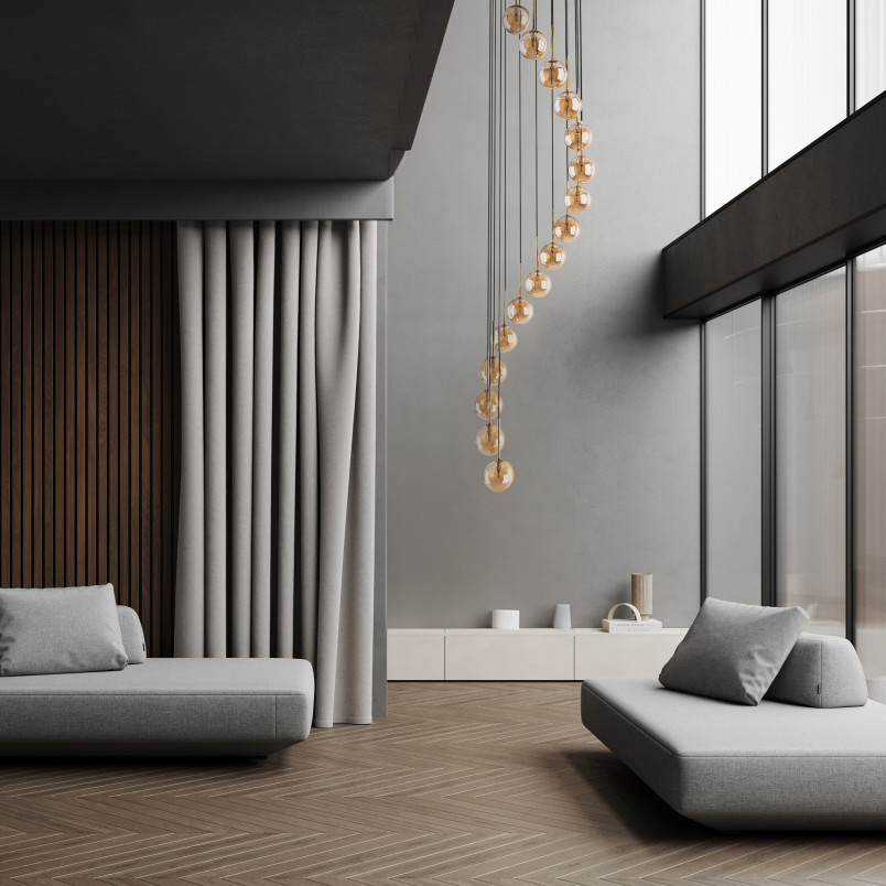 Żyrandol szklane kule Aurora Gold XVI 50cm H240cm bursztynowy TK Lighting
