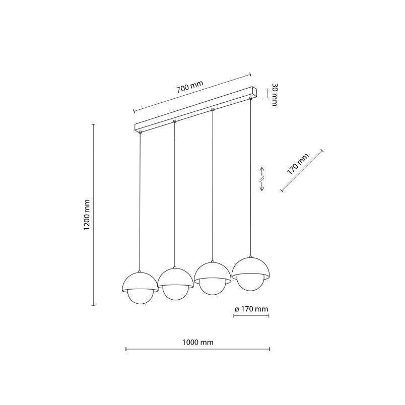 Lampa wisząca ze szklanymi kulami na listwie Bono IV 83cm beż / biały TK Lighting