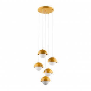 Lampa wisząca 5 punktowa ze szklanymi kulami Bono Ochra 32cm żółty / biały TK Lighting