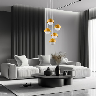 Lampa wisząca 5 punktowa ze szklanymi kulami Bono Ochra 32cm żółty / biały TK Lighting