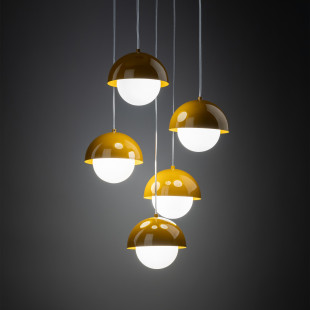 Lampa wisząca 5 punktowa ze szklanymi kulami Bono Ochra 32cm żółty / biały TK Lighting