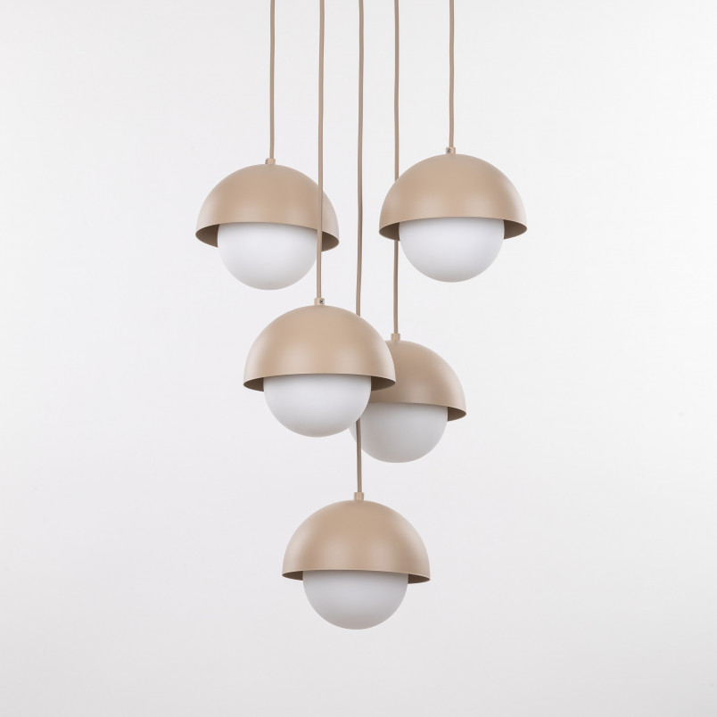 Lampa wisząca 5 punktowa ze szklanymi kulami Bono Sabia 32cm beż / biały TK Lighting