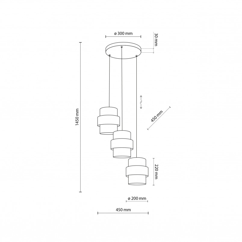Lampa wisząca potrójna z abażurami Calisto White III 45cm biały / czarny TK Lighting