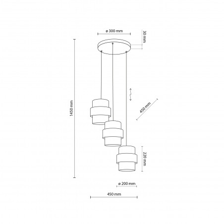 Lampa wisząca potrójna z abażurami Calisto White III 45cm biały / czarny TK Lighting