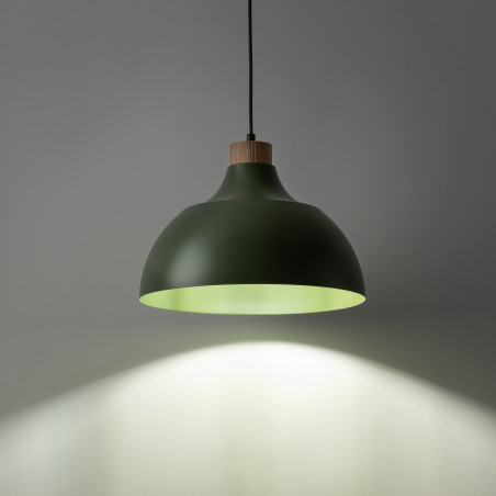 Lampa wisząca z drewnem Cap 34cm zielona TK Lighting