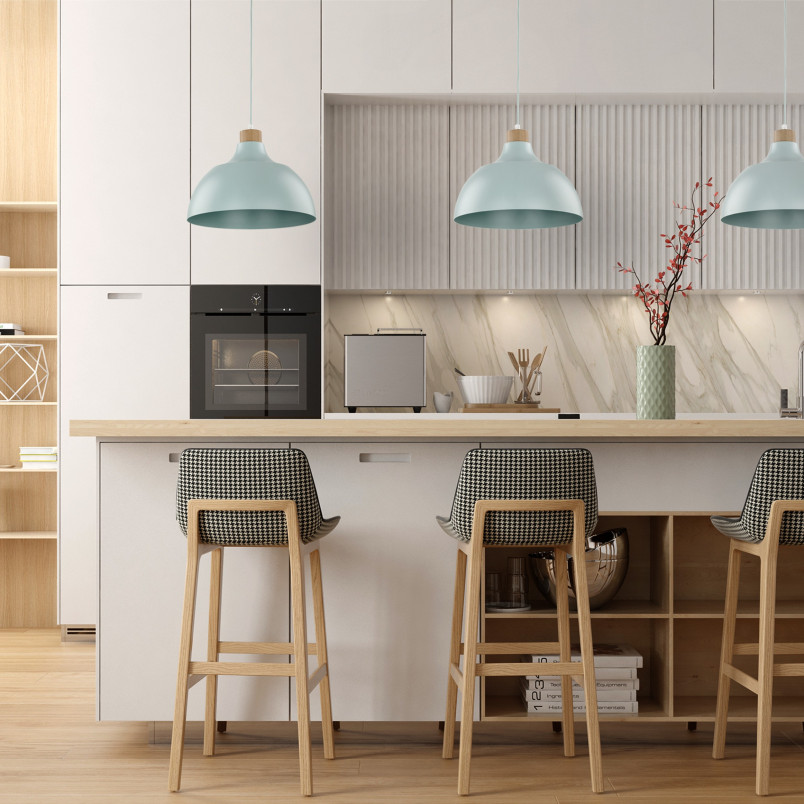 Lampa wisząca z drewnem Cap 34cm miętowa TK Lighting