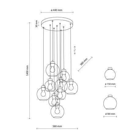 Lampa wisząca szklane kule Cubus IX 49cm multikolor TK Lighting