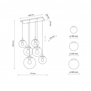 Lampa wisząca szklane kule na listwie Esme VI 77cm multikolor TK Lighting
