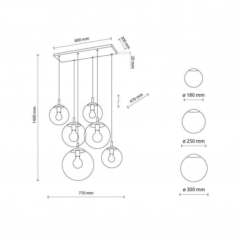 Lampa wisząca szklane kule na listwie Esme VI 77cm multikolor TK Lighting