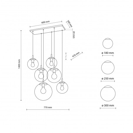 Lampa wisząca szklane kule na listwie Esme VI 77cm multikolor TK Lighting
