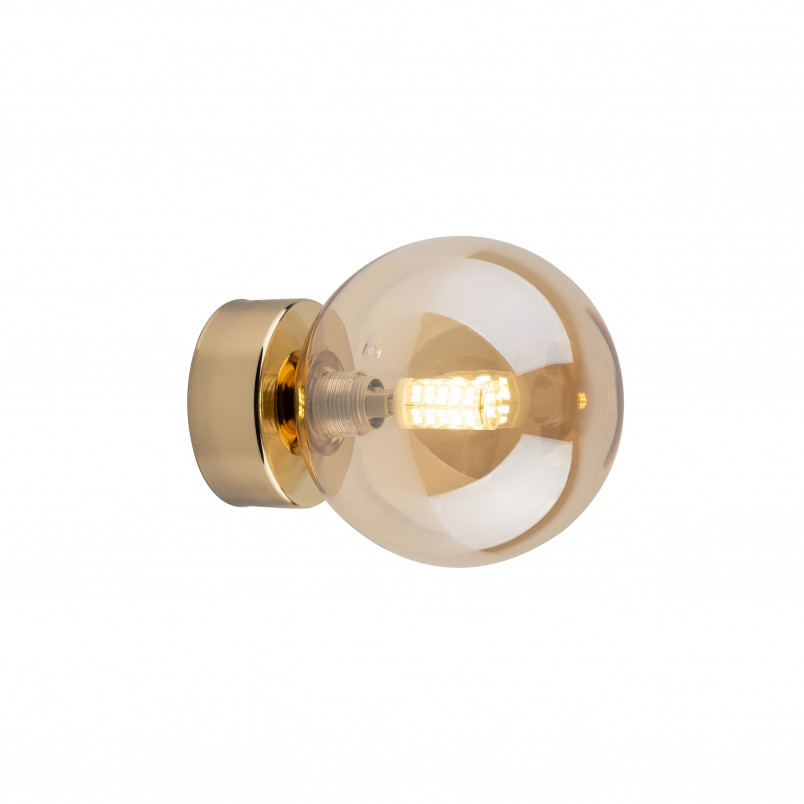 Kinkiet szklana kula Estera bursztynowy / złoty TK Lighting