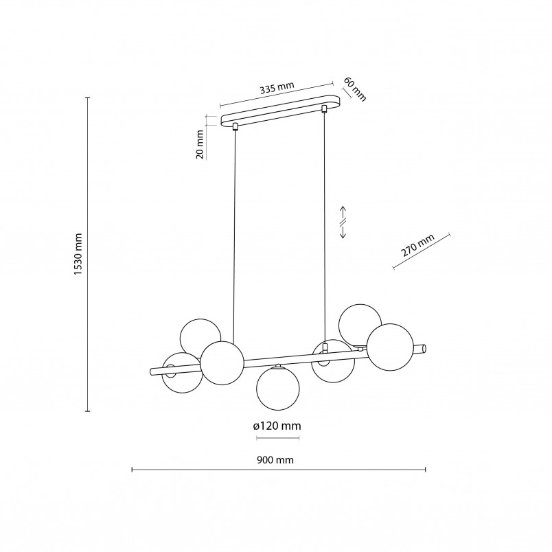 Lampa wisząca szklana 7 kul Estera 90cm bursztynowy / brąz TK Lighting