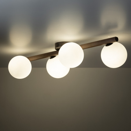 Plafon szklany 4 kule Estera biały / orzech TK Lighting