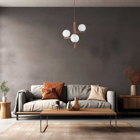 Lampa wisząca szklana 3 kule Estera 33cm biały / orzech TK Lighting