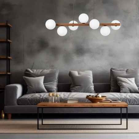 Lampa wisząca szklana 7 kul Estera 90cm biały / orzech TK Lighting