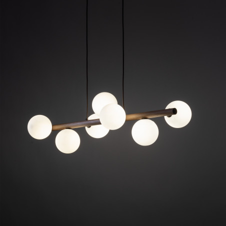 Lampa wisząca szklana 7 kul Estera 90cm biały / orzech TK Lighting