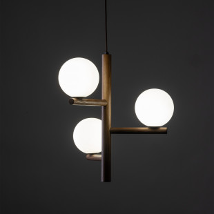 Lampa wisząca szklana 3 kule Estera 33cm biały / orzech TK Lighting