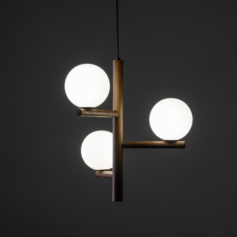 Lampa wisząca szklana 3 kule Estera 33cm biały / orzech TK Lighting