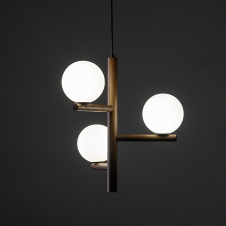 Lampa wisząca szklana 3 kule Estera 33cm biały / orzech TK Lighting