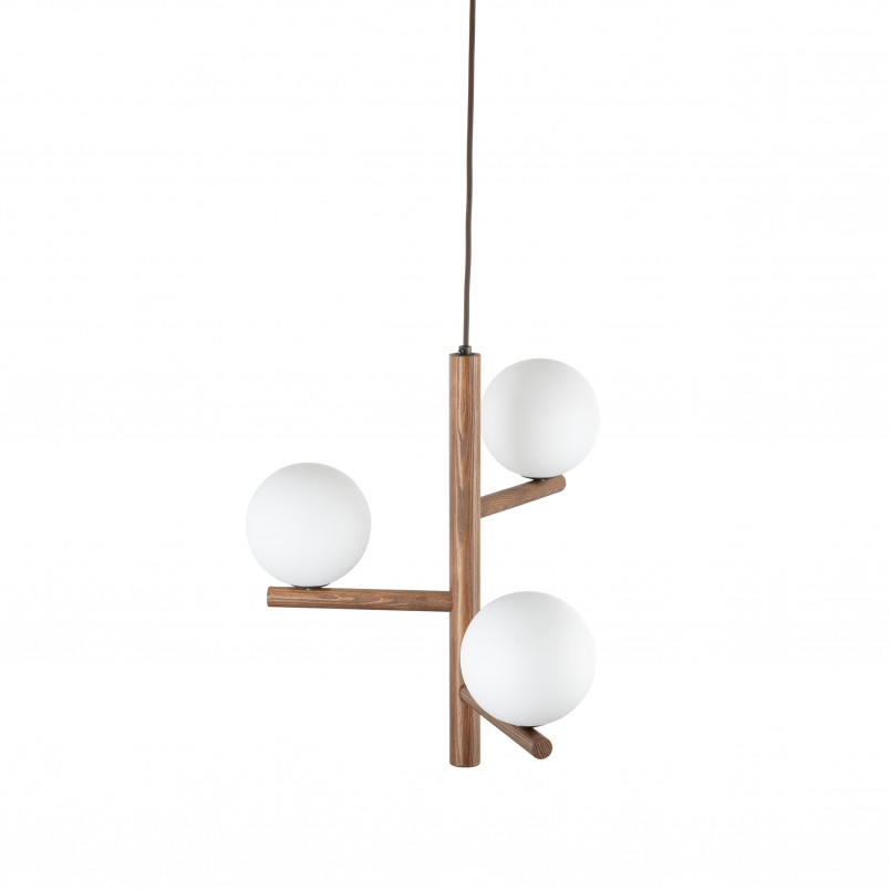 Lampa wisząca szklana 3 kule Estera 33cm biały / orzech TK Lighting
