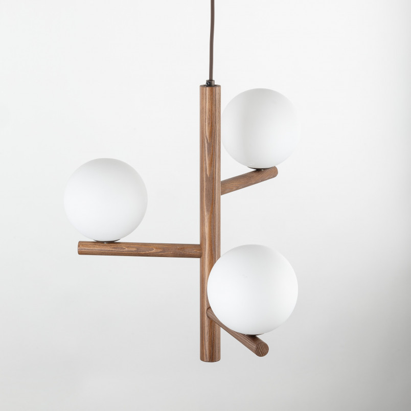 Lampa wisząca szklana 3 kule Estera 33cm biały / orzech TK Lighting