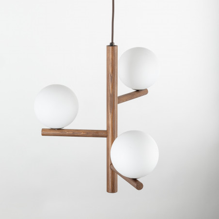 Lampa wisząca szklana 3 kule Estera 33cm biały / orzech TK Lighting