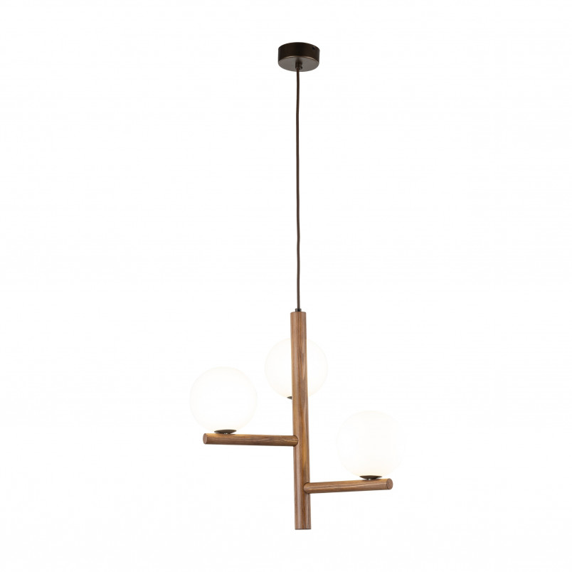 Lampa wisząca szklana 3 kule Estera 33cm biały / orzech TK Lighting
