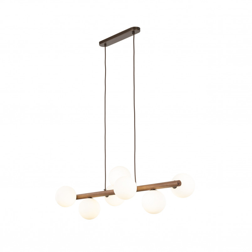 Lampa wisząca szklana 7 kul Estera 90cm biały / orzech TK Lighting