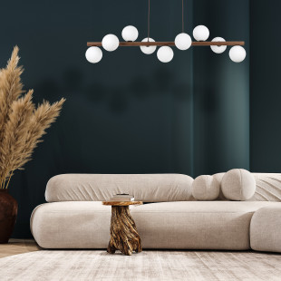 Lampa wisząca szklana 9 kul Estera 117cm biały / orzech TK Lighting