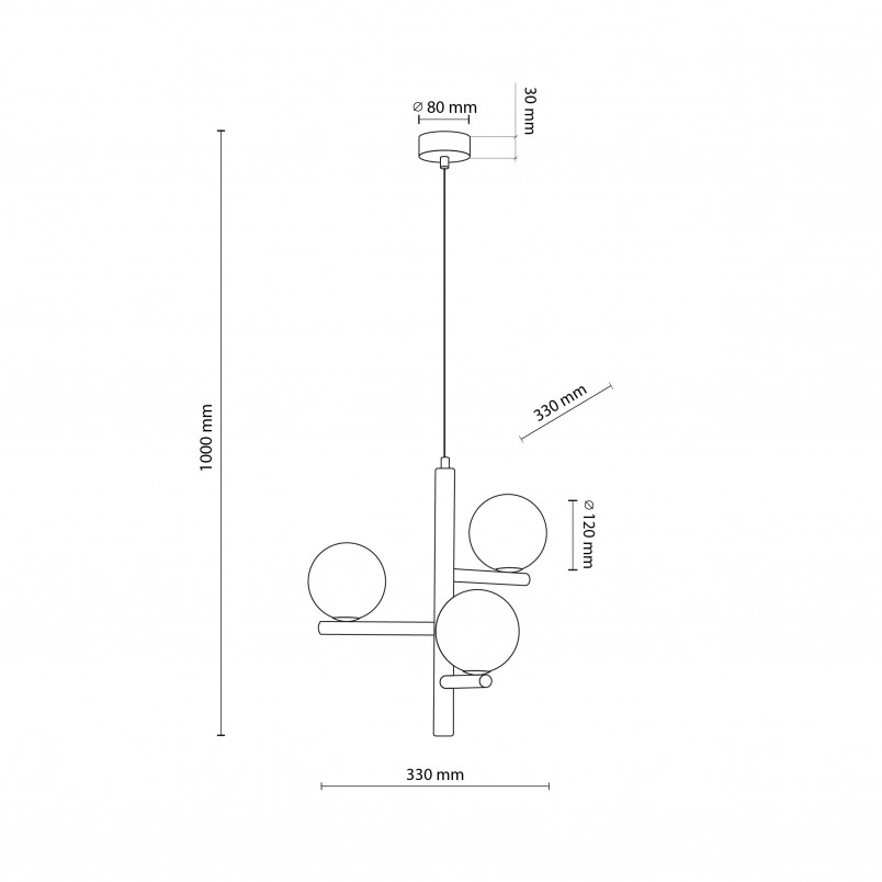 Lampa wisząca szklana 3 kule Estera 33cm biały / orzech TK Lighting