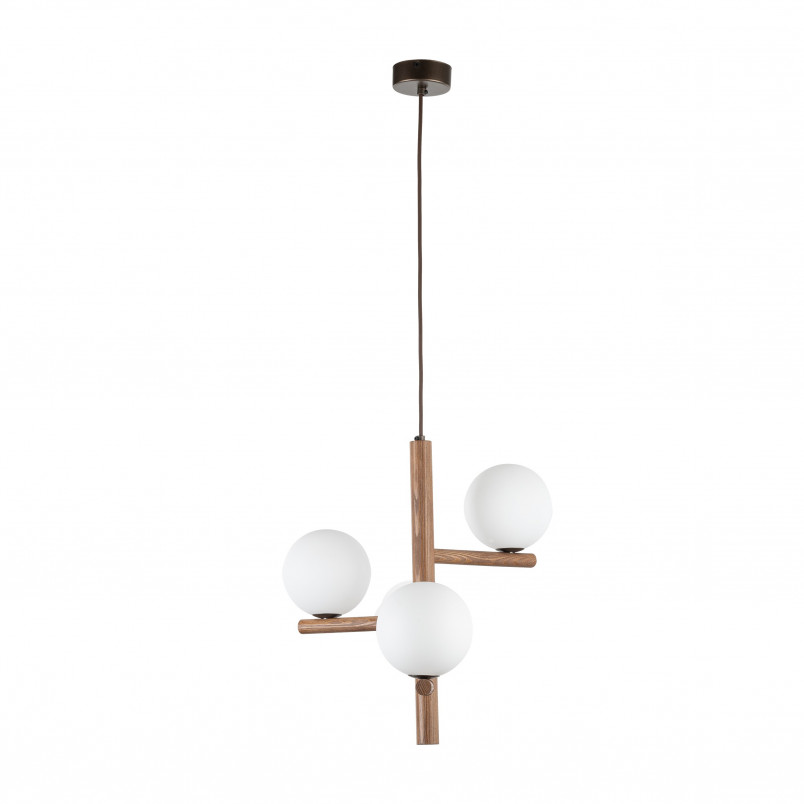 Lampa wisząca szklana 3 kule Estera 33cm biały / orzech TK Lighting