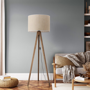 Lampa trójnóg z abażurem Grand 50cm H145cm juta / orzech TK Lighting
