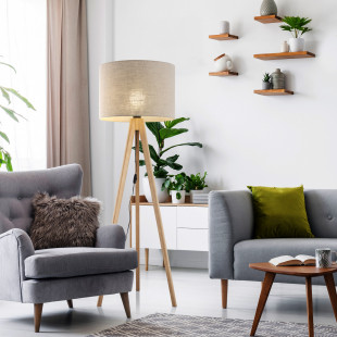 Lampa trójnóg z abażurem Grand II 50cm H145cm len / sosna TK Lighting