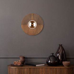 Kinkiet drewniany okrągły ze szklaną kulą Lunar 30cm bursztynowy / brąz TK Lighting