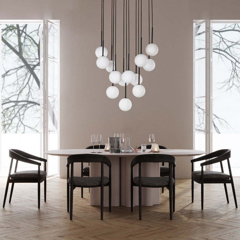 Lampa wisząca 13 szklanych kul na listwie Martin 60cm biało-czarna TK Lighting